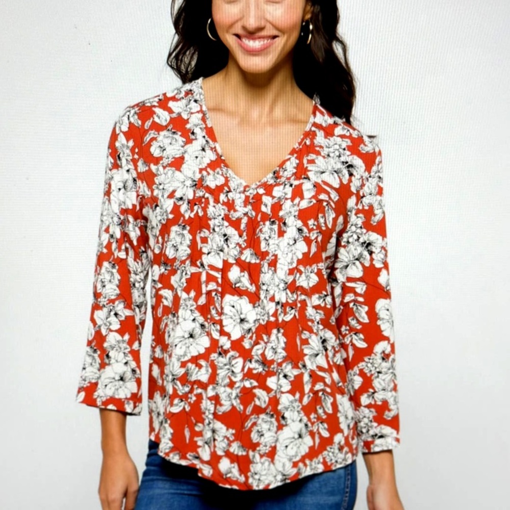 Fun 2 Fun Maley Pleated Detail Blouse - Rust and Cream